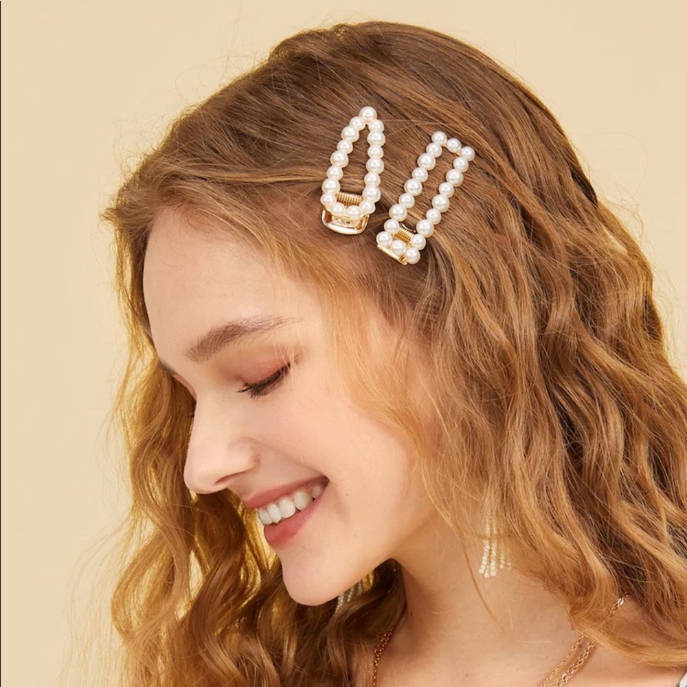 LAST SET Vintage Pearl + Gold Barrette Clips - Picture 3 of 6